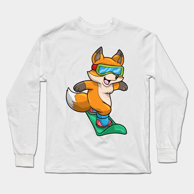 Fox at Snowboarding with Snowboard & Glasses Long Sleeve T-Shirt by Markus Schnabel